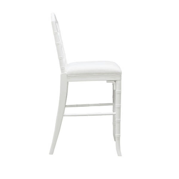 Annette Matte White Lacquer White Linen Chippendale Style Bamboo Counter Stool, image 3